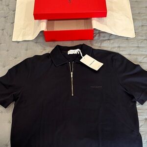 Salvatore Ferragamo Navy Polo with Silver Zip